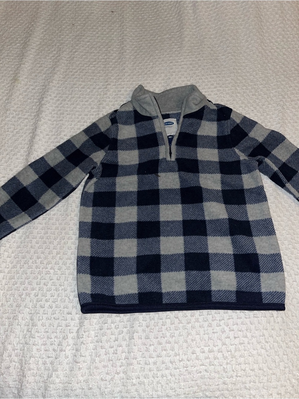 Old Navy Boys Navy and Gray Buffalo Plaid Zip Pullover